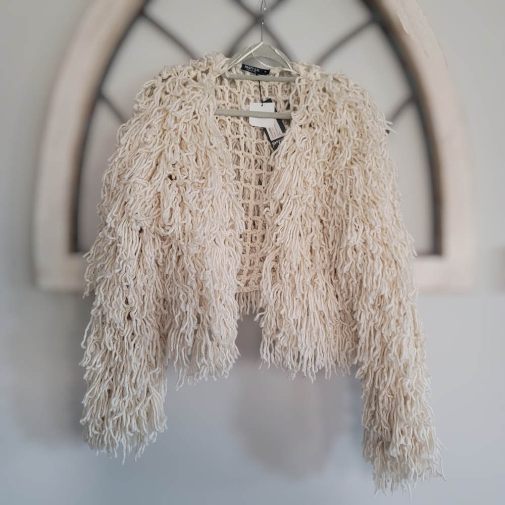 *NWT* NASTY GAL , Bad Romance shaggy cardigan, ECRU, sz M - Picture 6 of 10